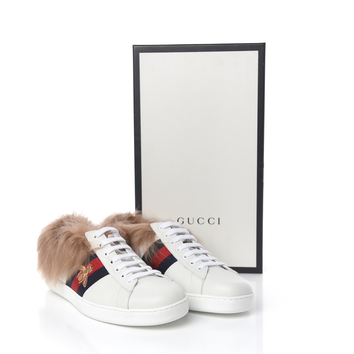 Gucci Calfskin Wool Web Bee Embroidered Mens Ace Sneakers 8 White 9 of 9