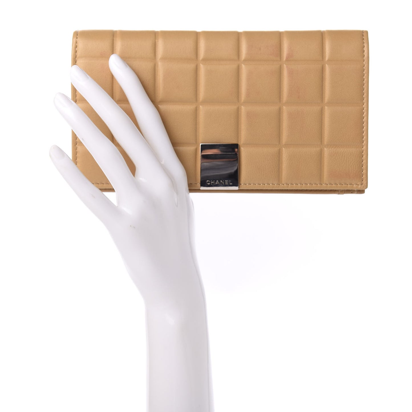 Lambskin Quilted Chocolate Bar Long Wallet Beige