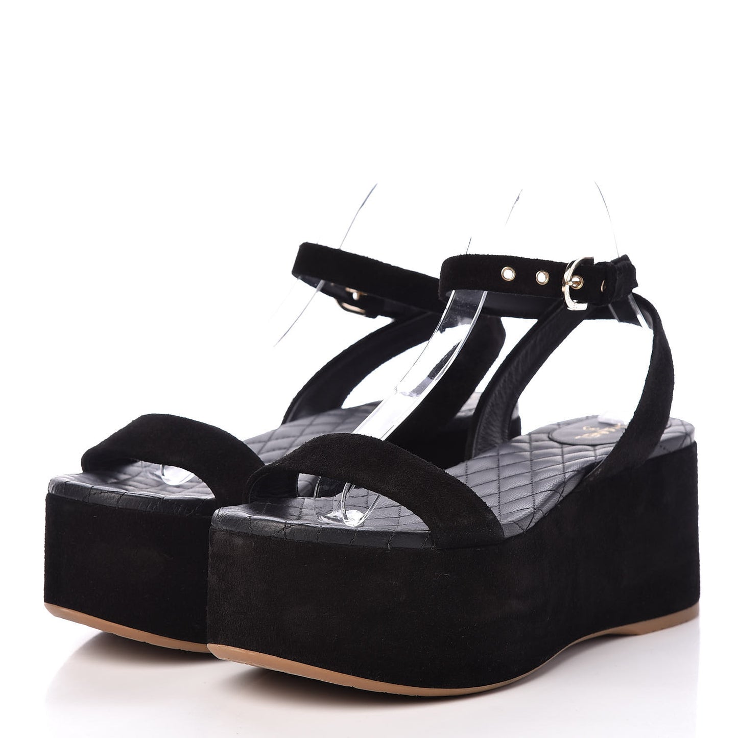 Suede Platform Wedge Sandals 40 Black