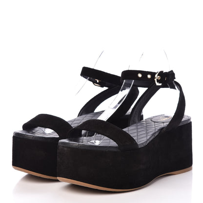 Chanel Suede Platform Wedge Sandals 40 Black 3 of 15