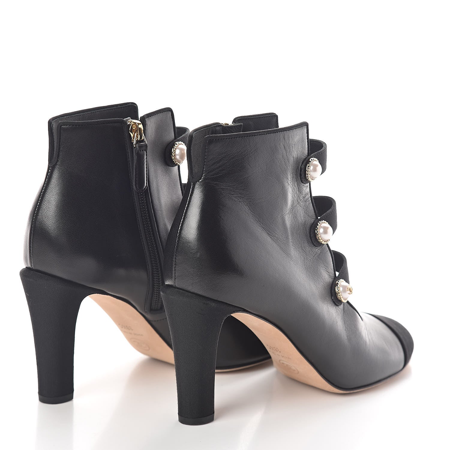 Chanel Lambskin Grosgrain Cap Toe Pearl Ankle Boots 38.5 Black 4 of 7