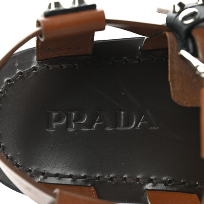 Prada Calfskin Studded Mens Nova Sandals 8 Brown 7 of 10