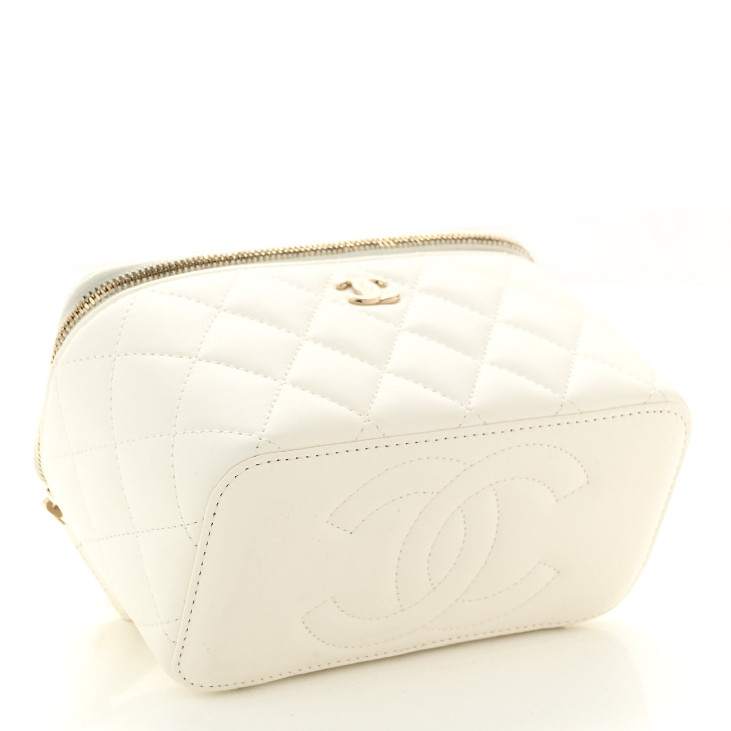 Lambskin Quilted Pearl Crush Small Vanity Case With Chain White