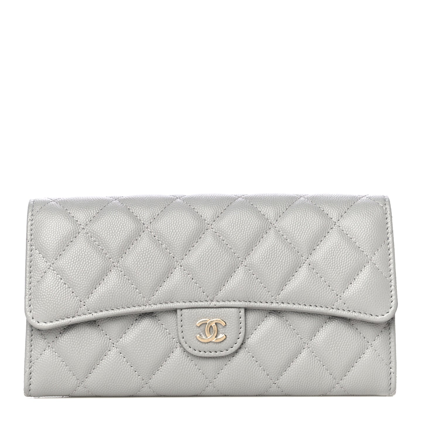 Caviar Quilted Large Flap Wallet Grey