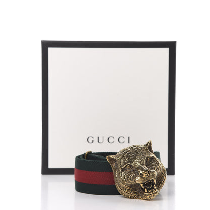 Gucci Web Feline Buckle Belt 80 32 Green Red 7 of 7