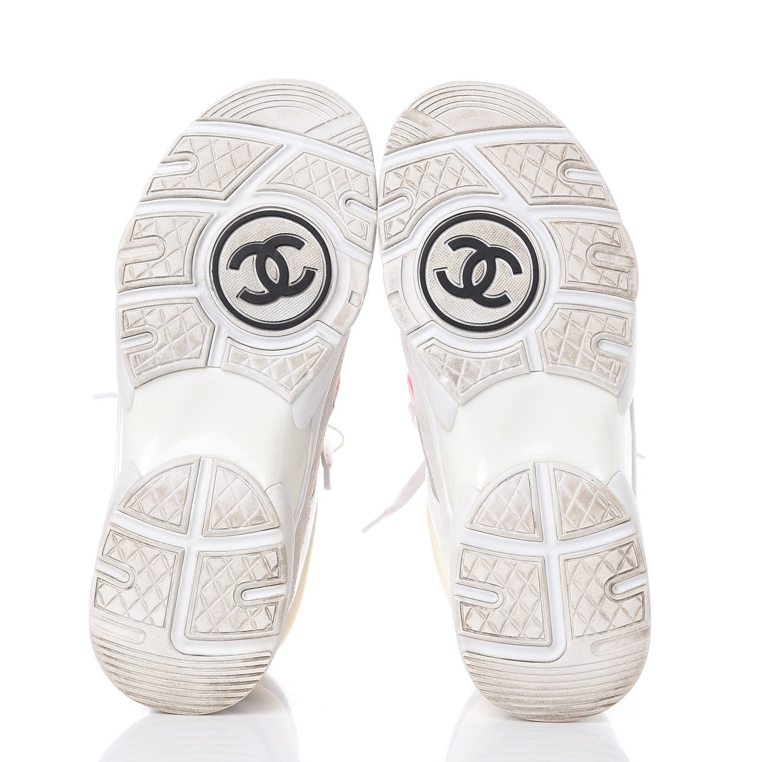 Chanel Suede Calfskin Lambskin Neoprene High Top CC Sneakers 37 White Grey Fluo Pink 5 of 11