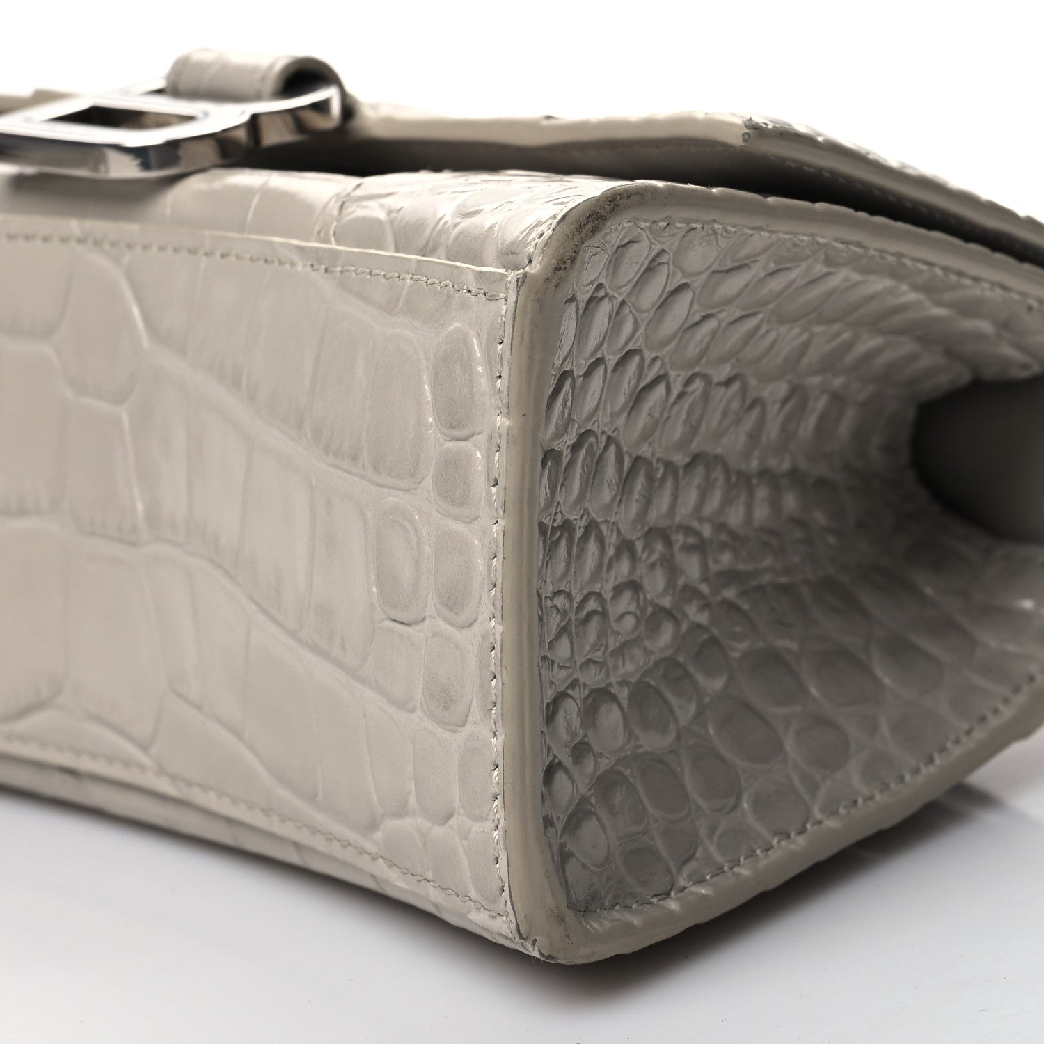 Balenciaga Shiny Calfskin Crocodile Embossed Hourglass Top Handle Bag XS Cold Beige 11 of 14
