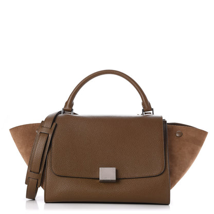 Celine Drummed Calfskin Suede Small Trapeze Moss Green 1 of 7