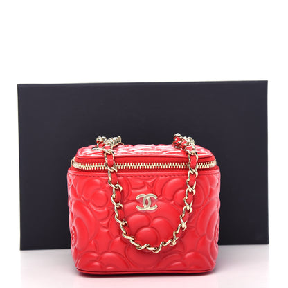 Chanel Lambskin Camellia Embossed Mini Vanity Case With Chain Red 11 of 11