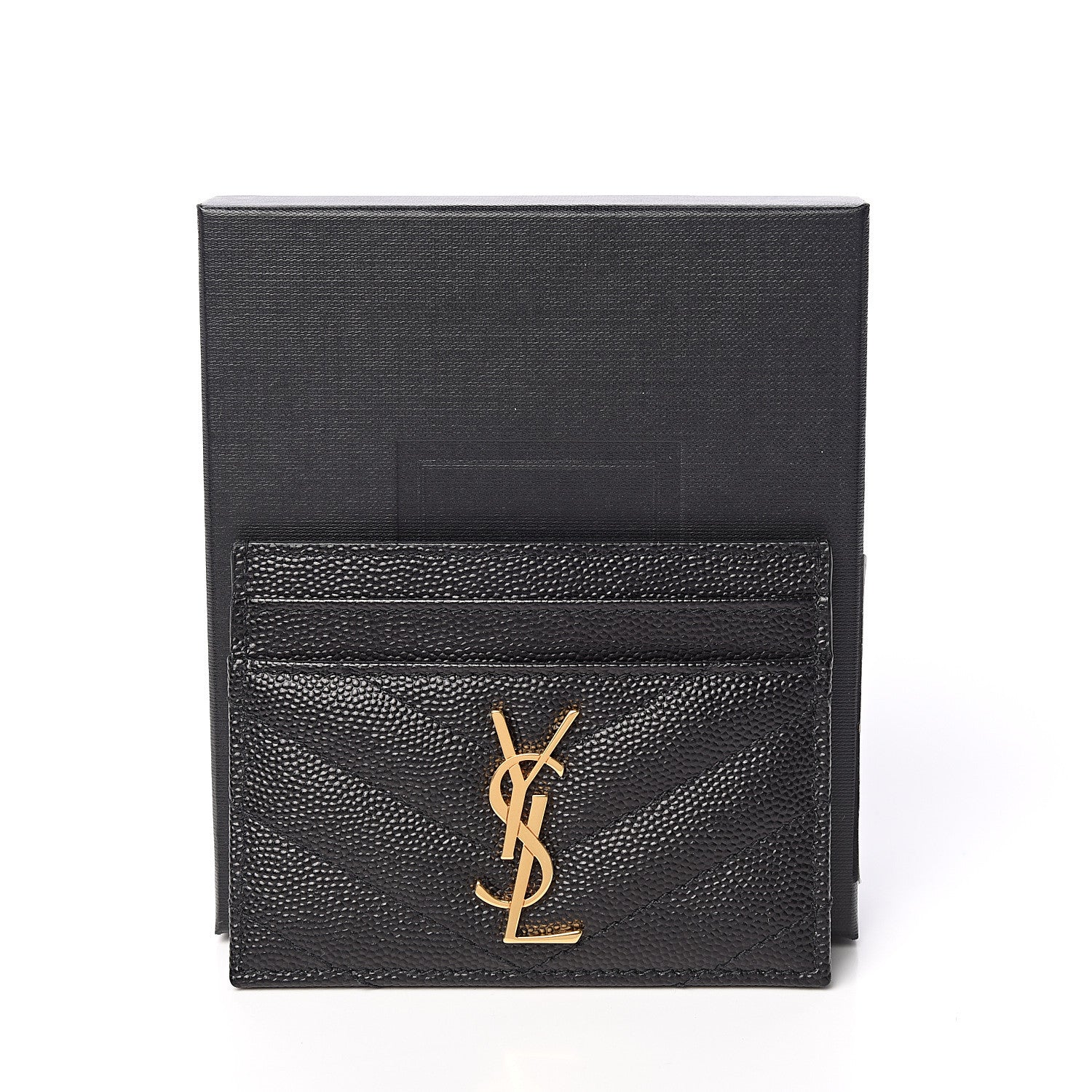 Saint Laurent Grain De Poudre Matelasse Chevron Monogram Credit Card Case Black 7 of 7