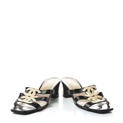 Chanel Patent CC Strappy Sandals 35 Black Beige 6 of 20