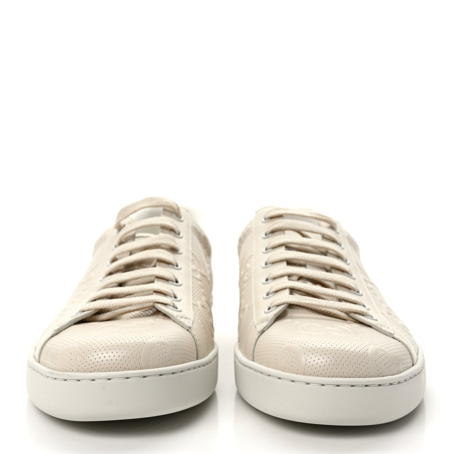 Calfskin GG Tennis Embossed Mens Ace Sneakers 10 Mystic White