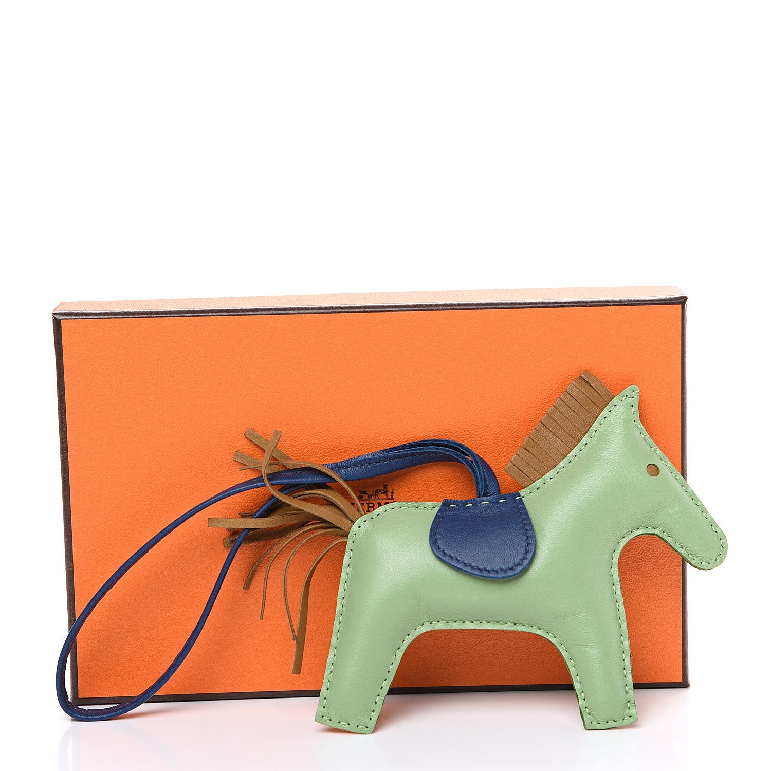 Hermes Milo Lambskin Grigri Rodeo Horse Bag Charm MM Vert Criquet Sesame Bleu de Malte 4 of 4