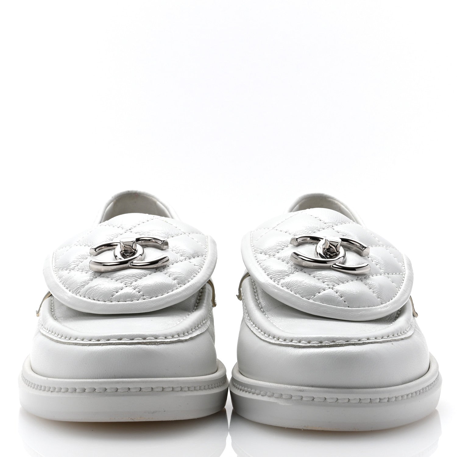 Chanel Shiny Lambskin Quilted CC Turnlock Loafers 35.5 White 2 of 10