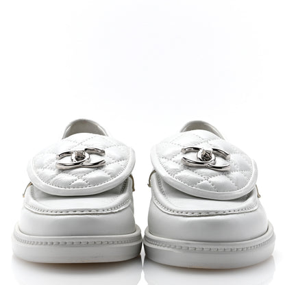 Chanel Shiny Lambskin Quilted CC Turnlock Loafers 35.5 White 2 of 10