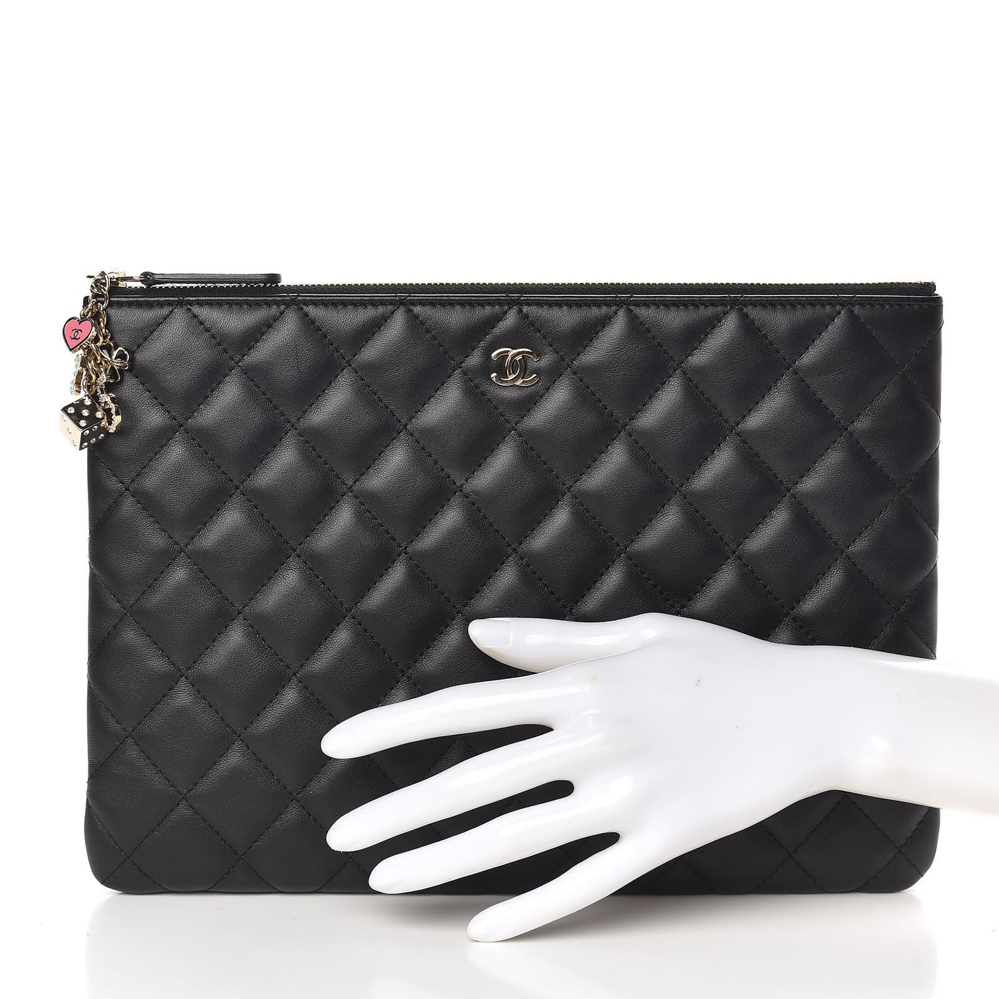 Lambskin Quilted Medium Casino Beauty CC Cosmetic Case Black