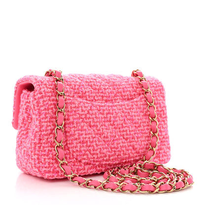 Chanel Wool Tweed Quilted Mini Rectangular Flap Dark Pink Fuchsia 3 of 11