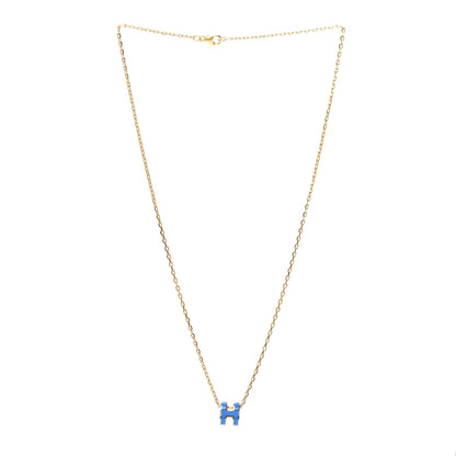 Hermes Lacquered Gold Mini Pop H Pendant Necklace Bleu Transat 3 of 4