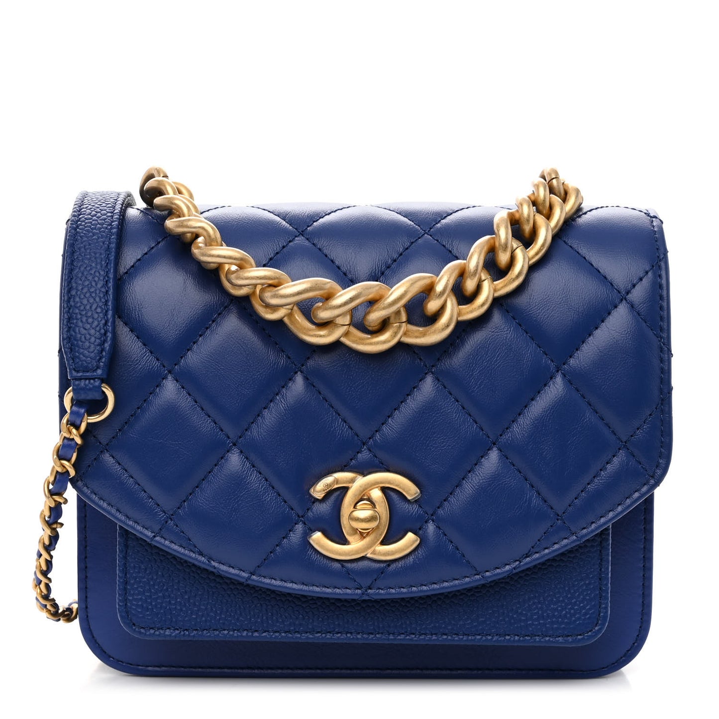 Calfskin Caviar Quilted Mini Chain Handle Flap Blue