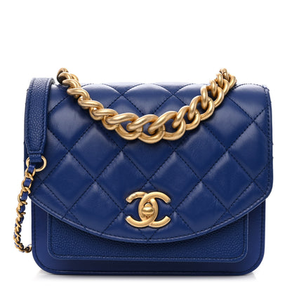 Chanel Calfskin Caviar Quilted Mini Chain Handle Flap Blue 1 of 10