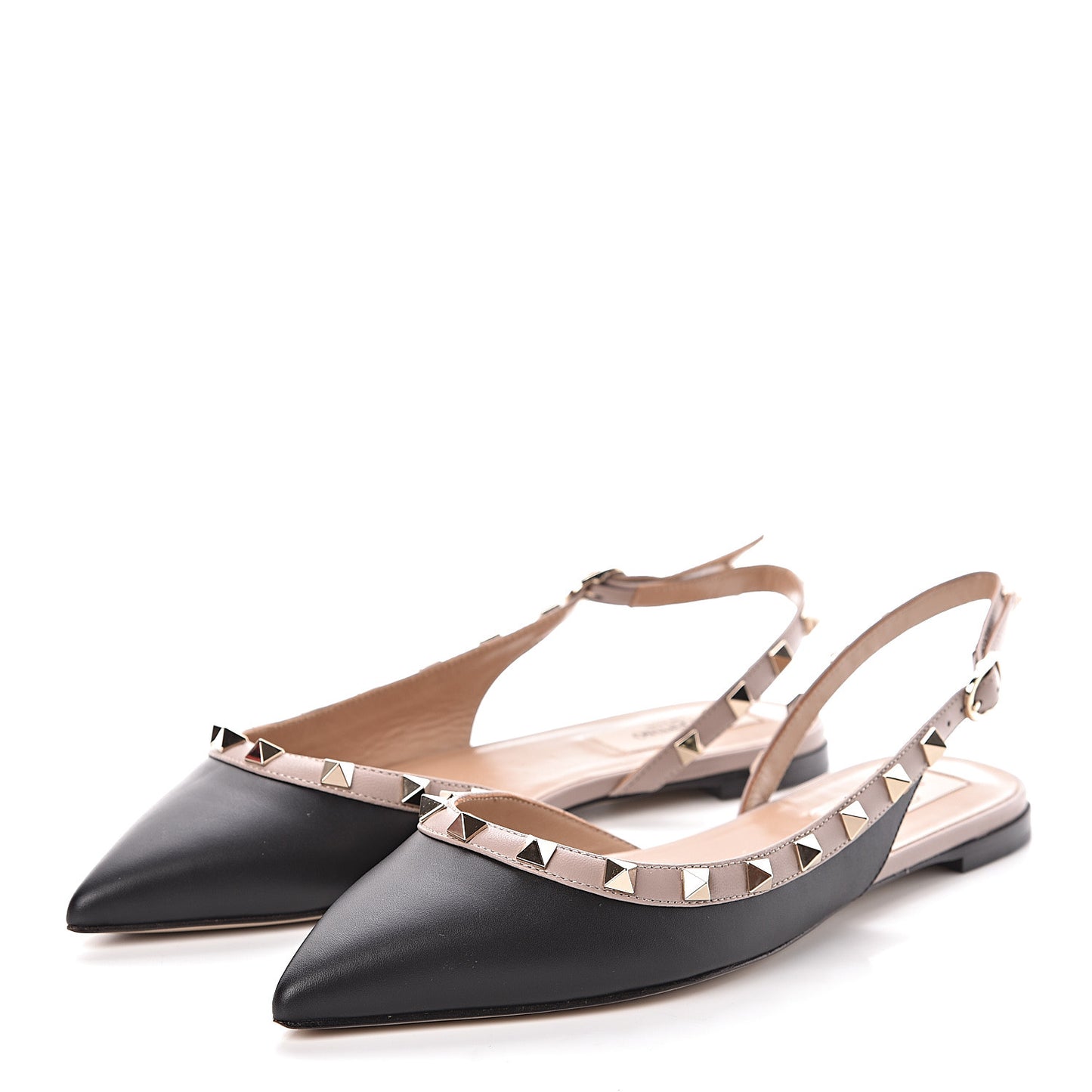 Nappa Rockstud Slingback Flats 37 Black Poudre