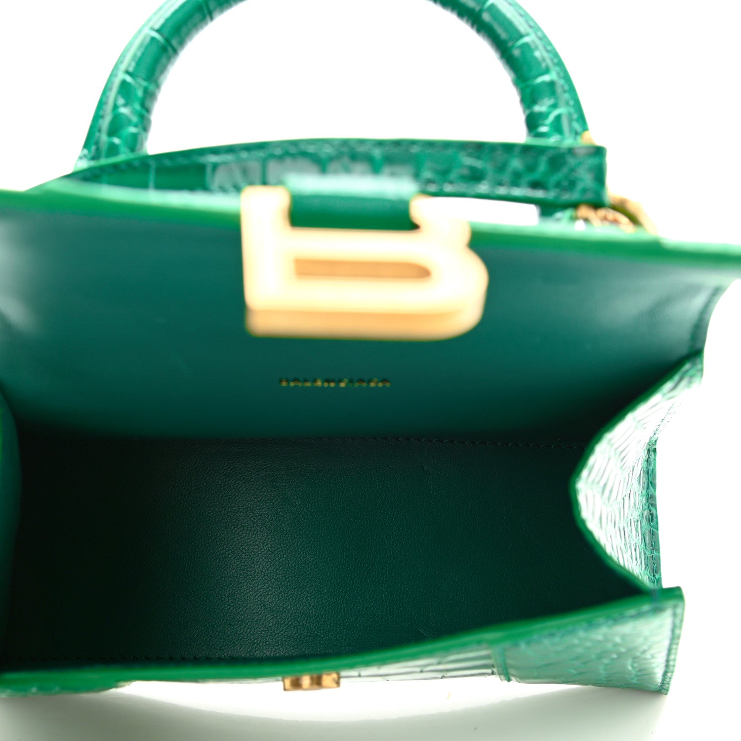 Balenciaga Shiny Calfskin Crocodile Embossed Hourglass Top Handle Bag XS Jade 4 of 10