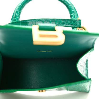 Balenciaga Shiny Calfskin Crocodile Embossed Hourglass Top Handle Bag XS Jade 4 of 10