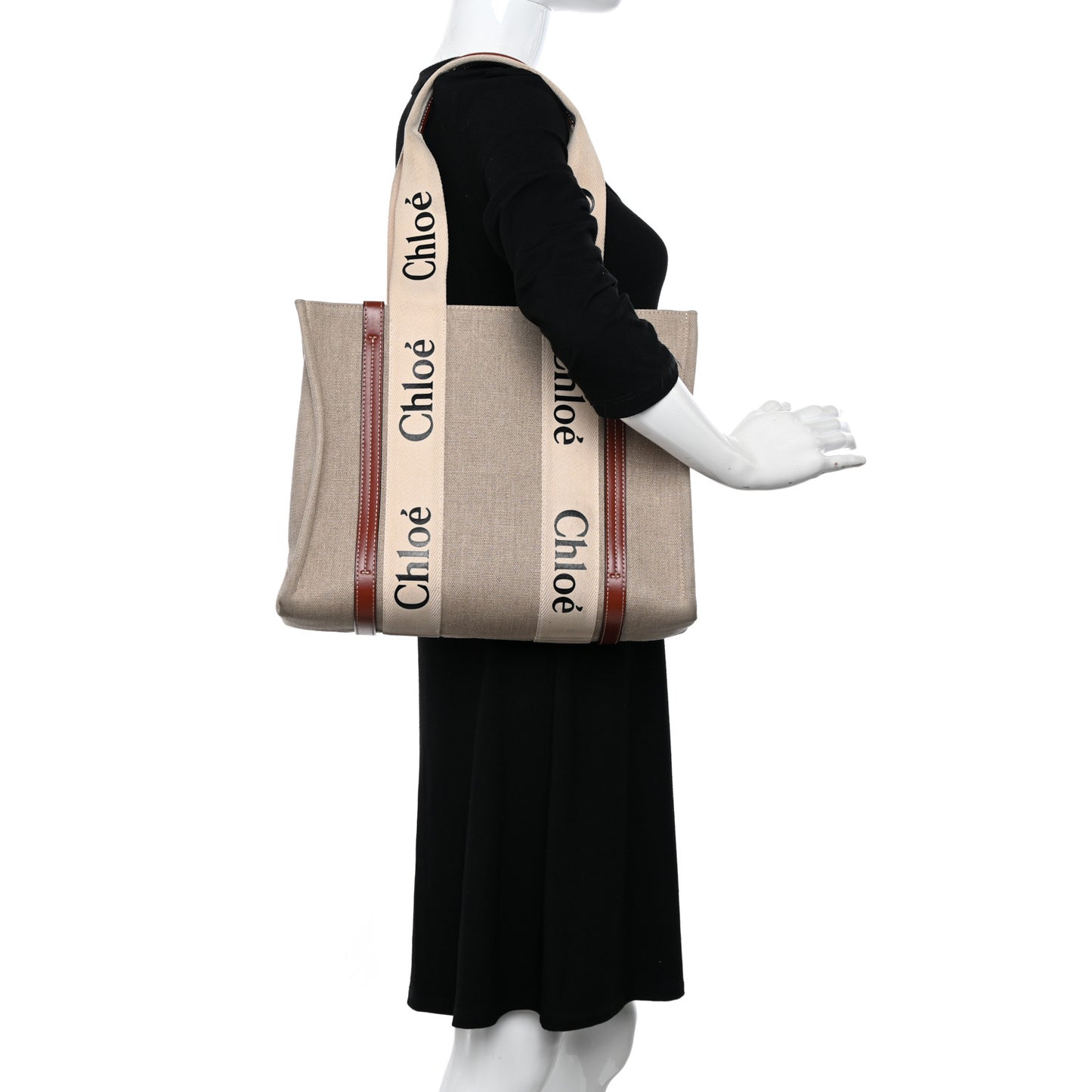 Linen Calfskin Medium Woody Ribbon Tote White Brown