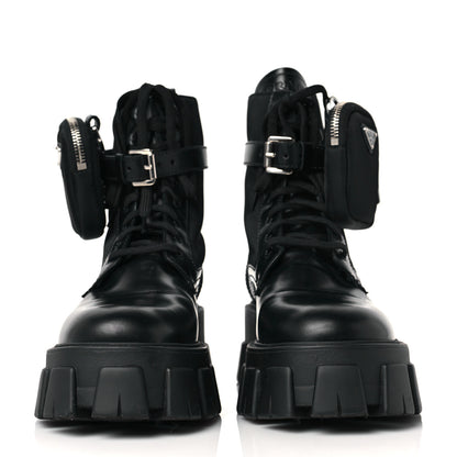 Prada Spazzolato Rois Nylon Metal Triangle Logo Monolith Pouch Pocket 55mm Boots 38.5 Black 2 of 6