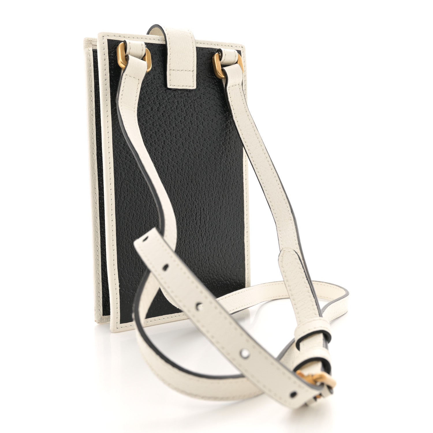 Gucci X ADIDAS Textured Dollar Calfskin Trefoil Embossed Phone Crossbody Bag Black Off White 3 of 12