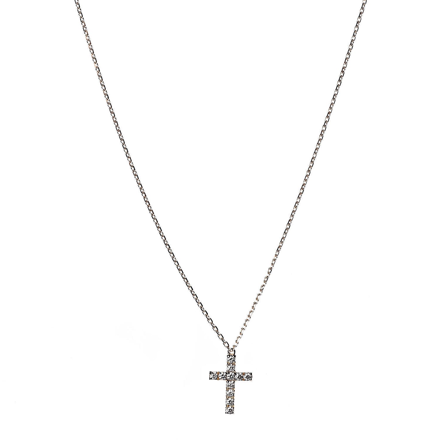 18K Pink Gold Diamond Symbols Cross Pendant Necklace
