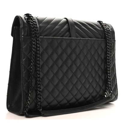 Saint Laurent Grain De Poudre Textured Mixed Matelasse Large Triquilt Monogram Monochrome Satchel Black 2 of 9