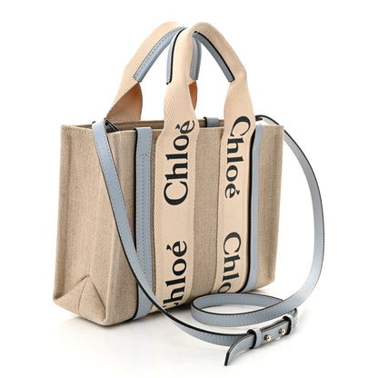 Chloe Cotton Calfskin Small Woody Ribbon Tote With Strap Light Blue 3 of 12