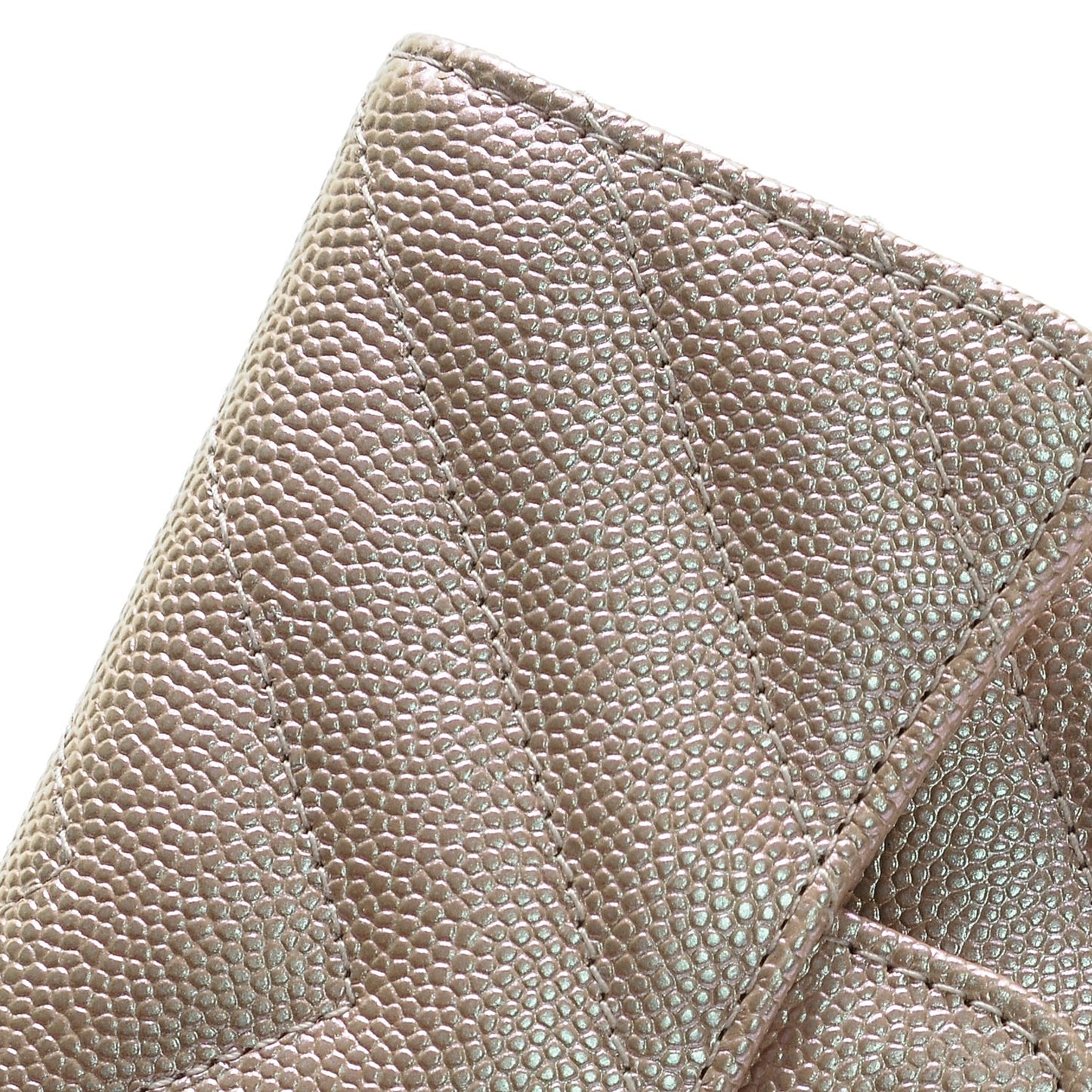 Metallic Caviar Chevron Quilted Compact Flap Wallet Light Gold
