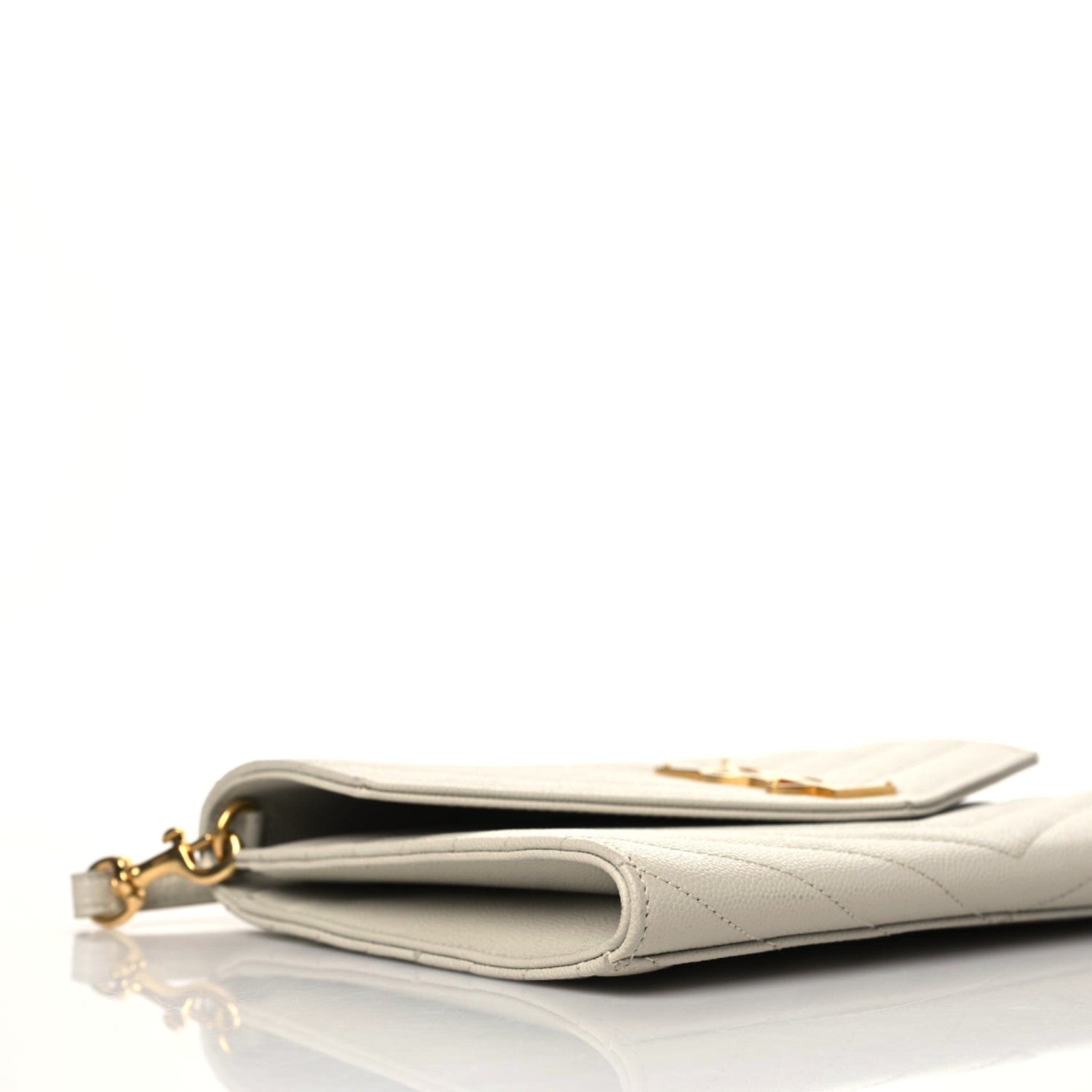 Saint Laurent Grain De Poudre Matelasse Chevron Monogram Envelope Clutch Blanc Vintage 6 of 10