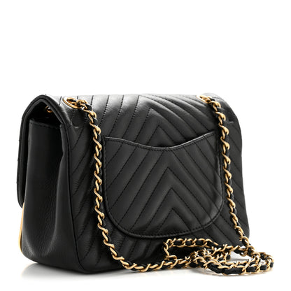Chanel Calfskin Chevron Quilted Mini Rock The Corner Flap Black 3 of 13