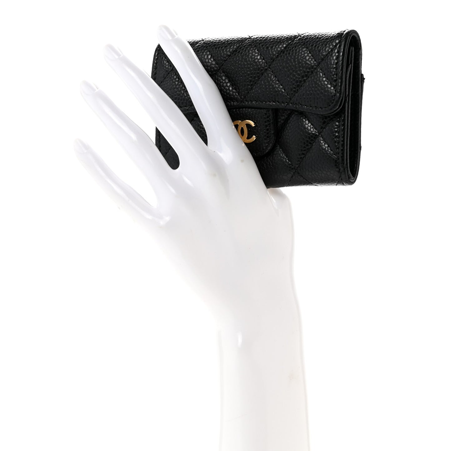 Caviar Quilted Flap Card Holder Wallet Black Black