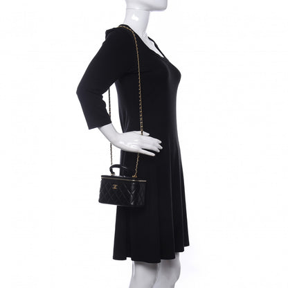 Chanel Lambskin Quilted Small Top Handle Vanity Case With Chain Black 2 of 14