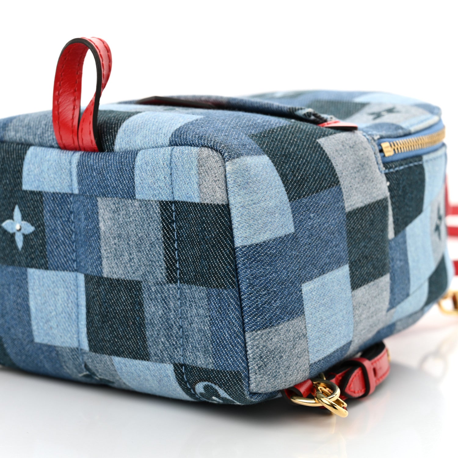 Louis Vuitton Denim Damier Monogram Patchwork Palm Springs Backpack Mini Blue Rouge 9 of 9