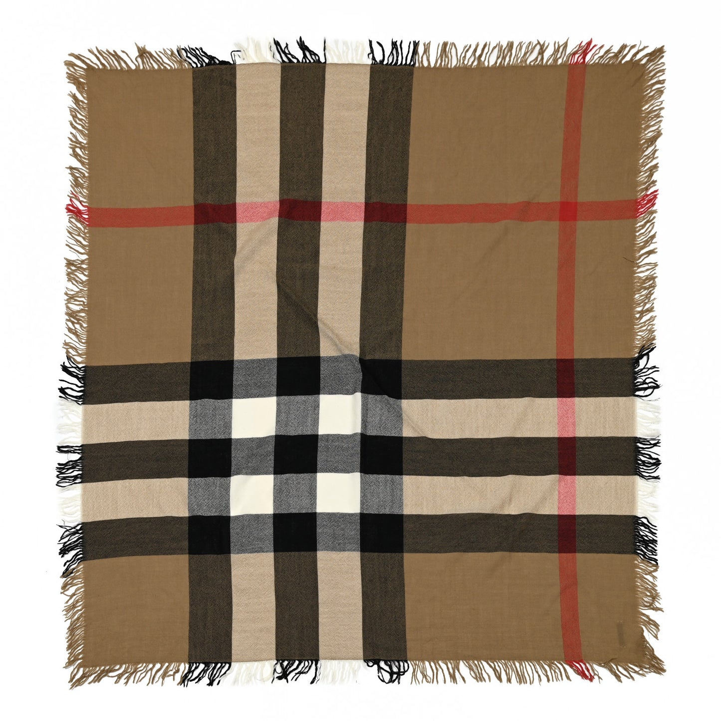 Merino Wool House Check Square Scarf Brown