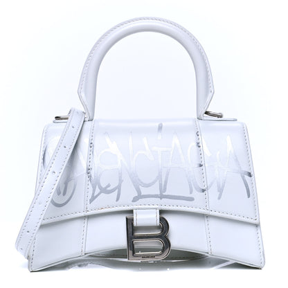 Balenciaga Box Calfskin Graffiti Logo Hourglass Top Handle Bag XS White Light Silver 1 of 5