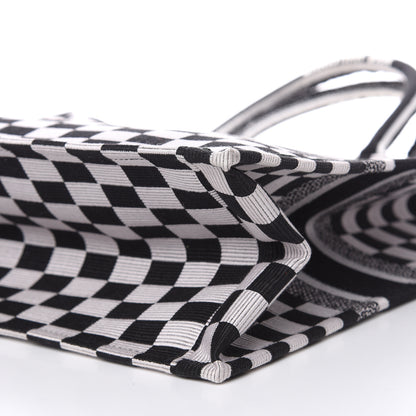 Christian Dior Canvas Embroidered Checkered Book Tote Black White 9 of 13