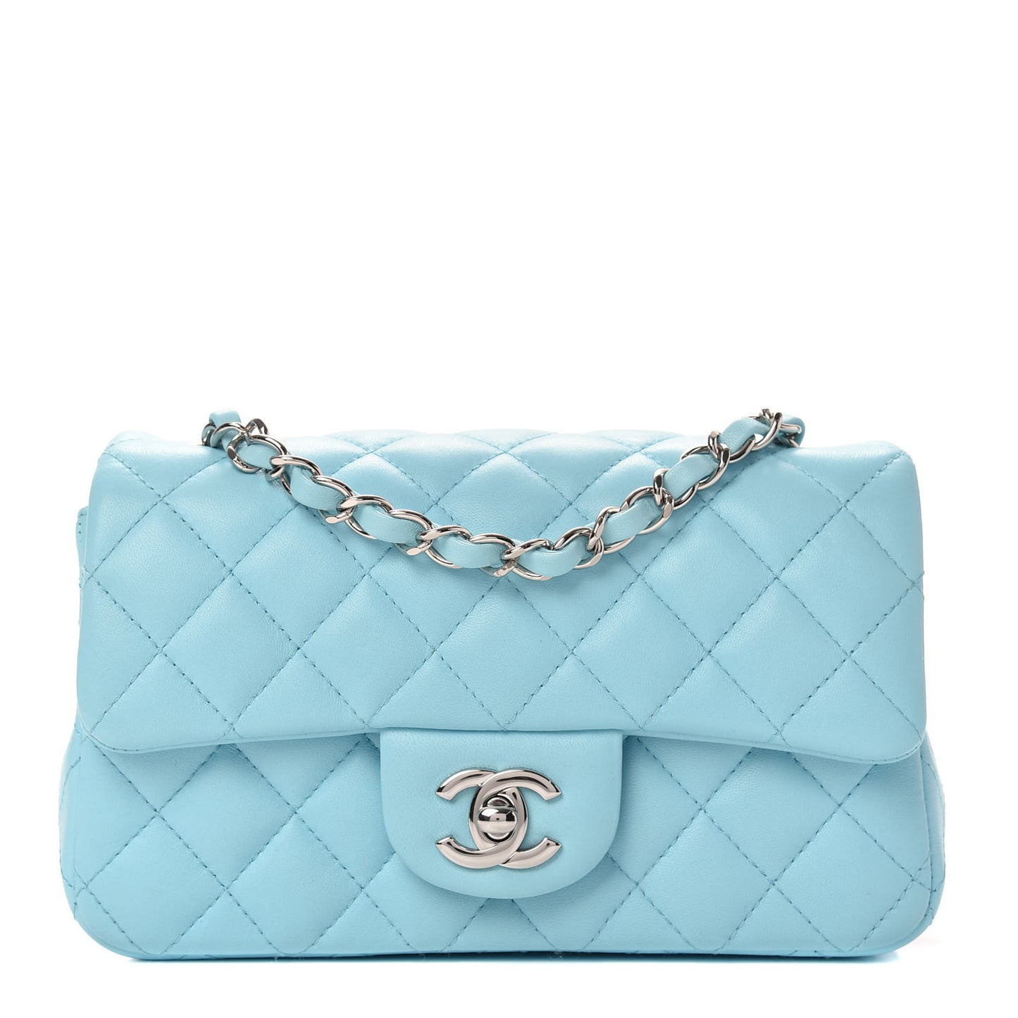 Lambskin Quilted Mini Rectangular Flap Neon Blue