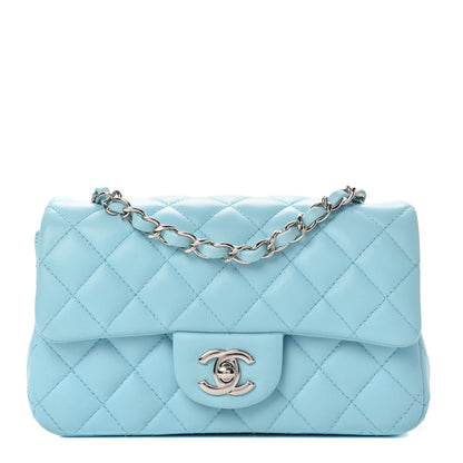 Chanel Lambskin Quilted Mini Rectangular Flap Neon Blue 1 of 9