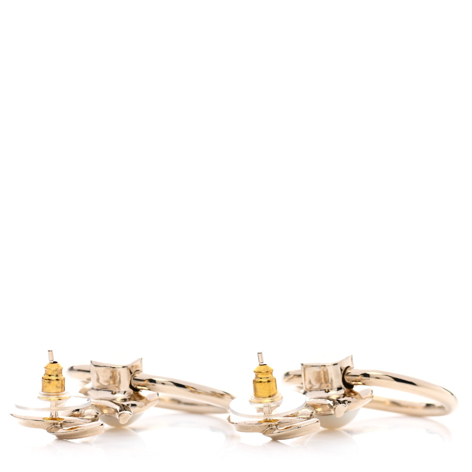 Chanel Metal Pearl CC Hoop Drop Earrings Gold 3 of 4