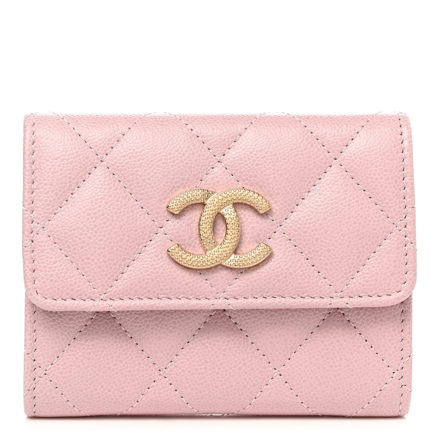 Caviar Quilted Studded CC Flap Card Holder Light Pink