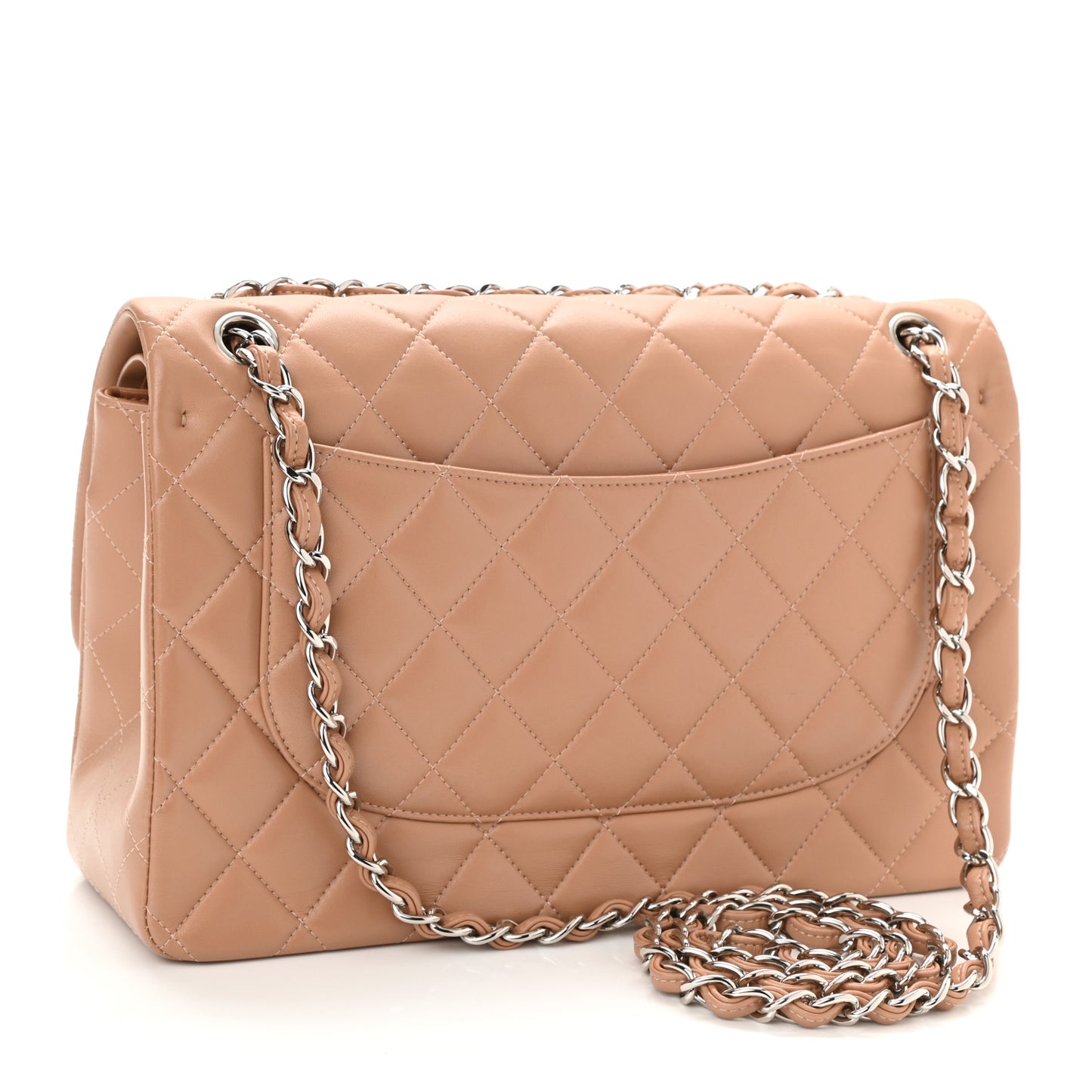 Lambskin Quilted Jumbo Double Flap Dark Beige