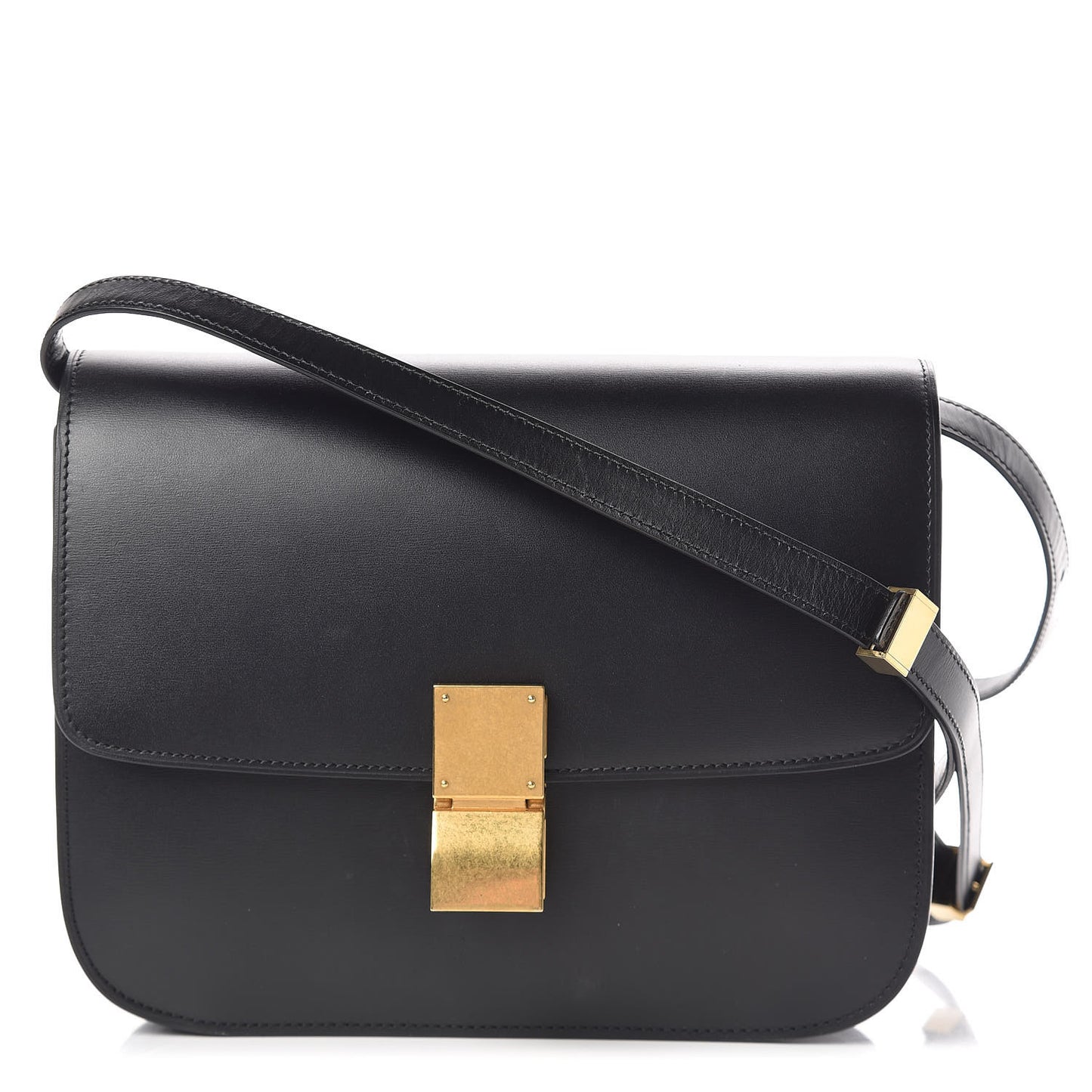 Box Calfskin Medium Classic Box Flap Bag Black