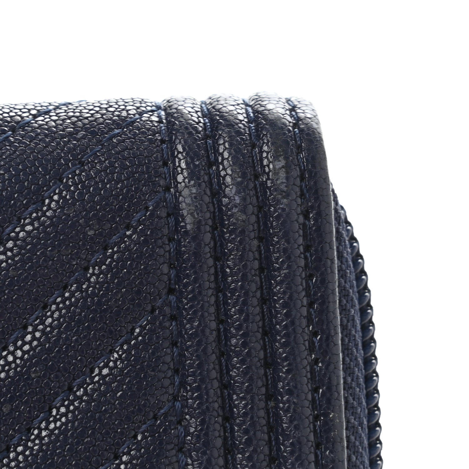 Chanel Caviar Chevron Quilted Boy Zip Around Coin Purse Wallet Navy Blue 11 of 13