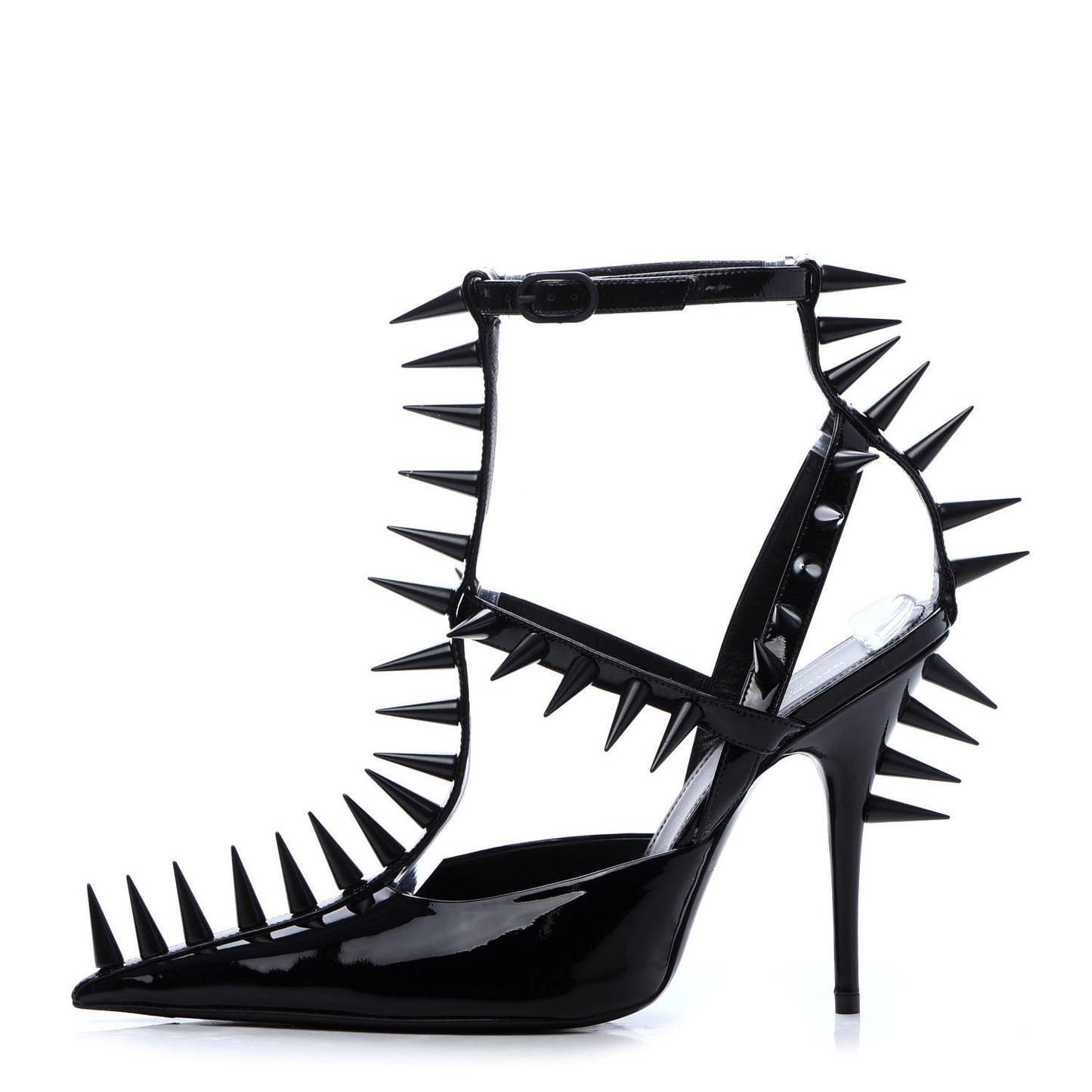 Glossy Calfskin Spiked Pumps 38 Black